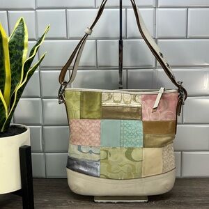 3865 Coach Pastel Patchwork Leather & Canvas Shoulder Bag - Multicolor 1983865